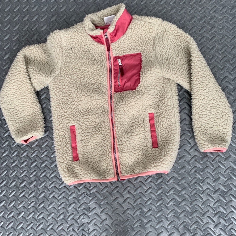 Hanna Andersson Girl’s Cream/Pink Fleece Jacket. Sz 140 (US10).